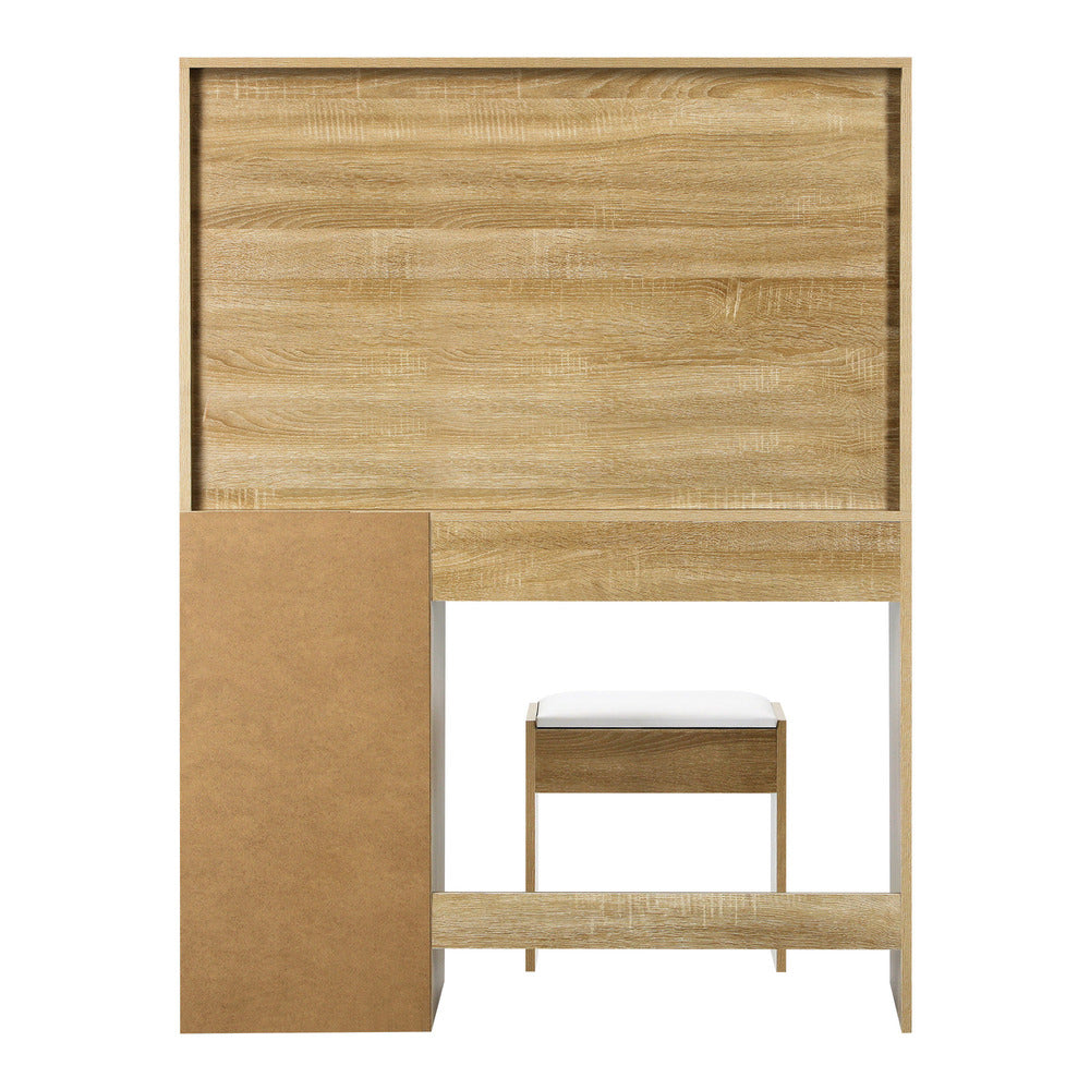 Oikiture Dressing Table Stool Set Makeup Large Mirror Dresser 12 LED Bulbs Oak-Dressing Tables-PEROZ Accessories