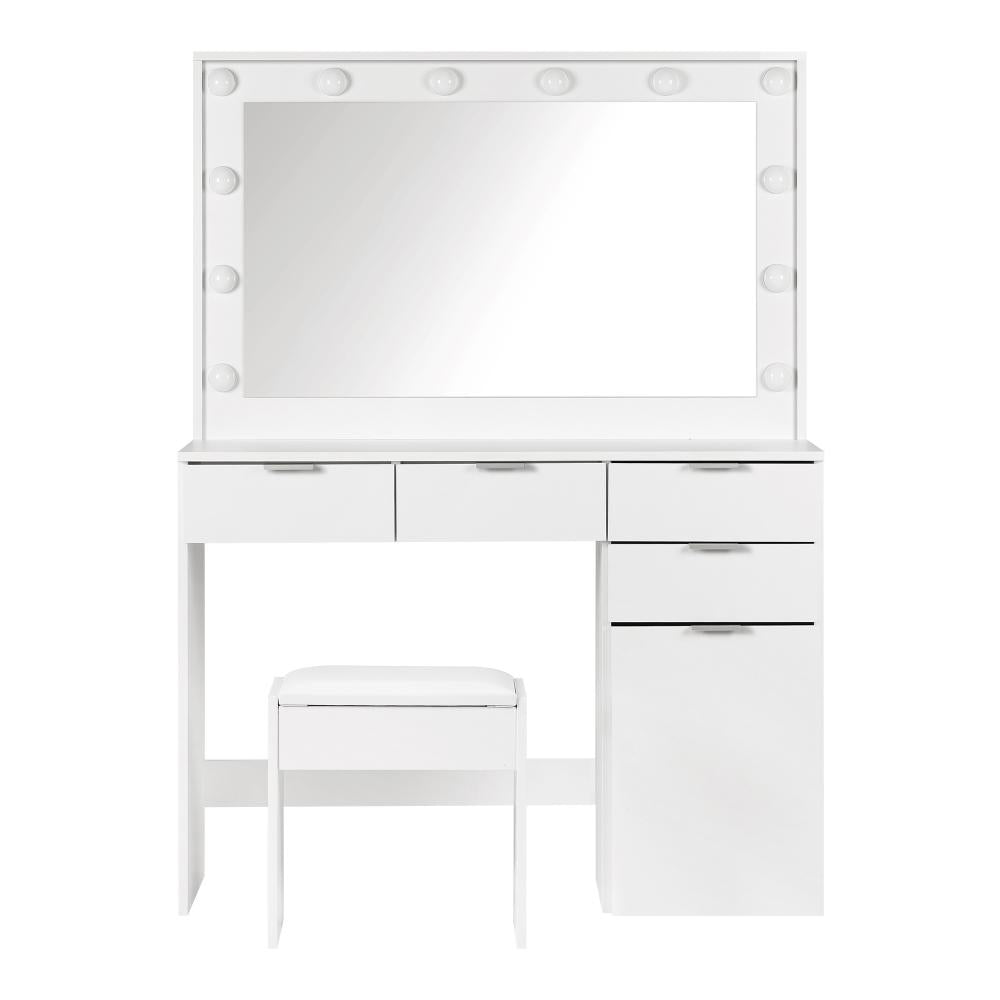 Oikiture Dressing Table Stool Set Makeup Large Mirror Dresser 12 LED Bulbs White-Dressing Tables-PEROZ Accessories