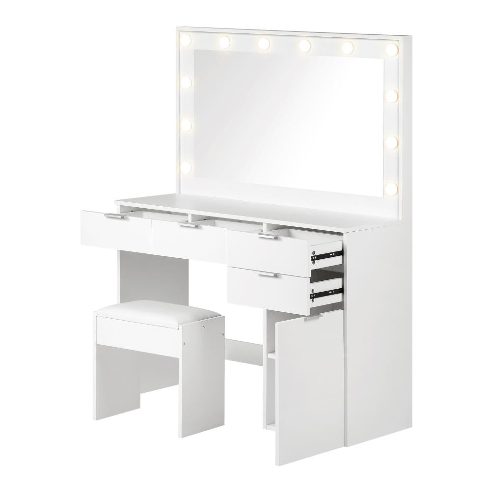 Oikiture Dressing Table Stool Set Makeup Large Mirror Dresser 12 LED Bulbs White-Dressing Tables-PEROZ Accessories
