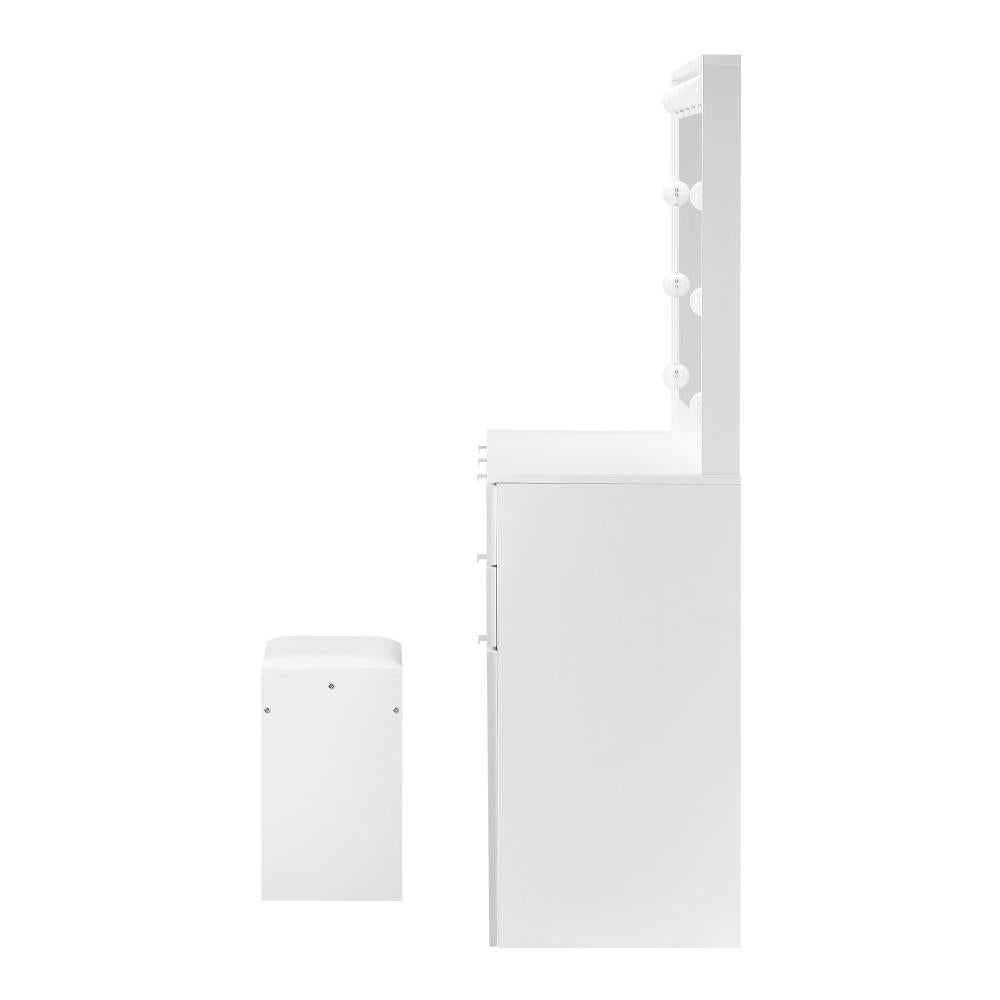 Oikiture Dressing Table Stool Set Makeup Large Mirror Dresser 12 LED Bulbs White-Dressing Tables-PEROZ Accessories