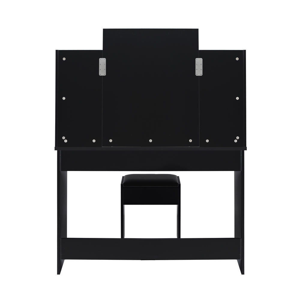Oikiture Dressing Table Stool Set Makeup Mirror Storage Drawer 10LED Bulbs Black-Dressing Tables-PEROZ Accessories