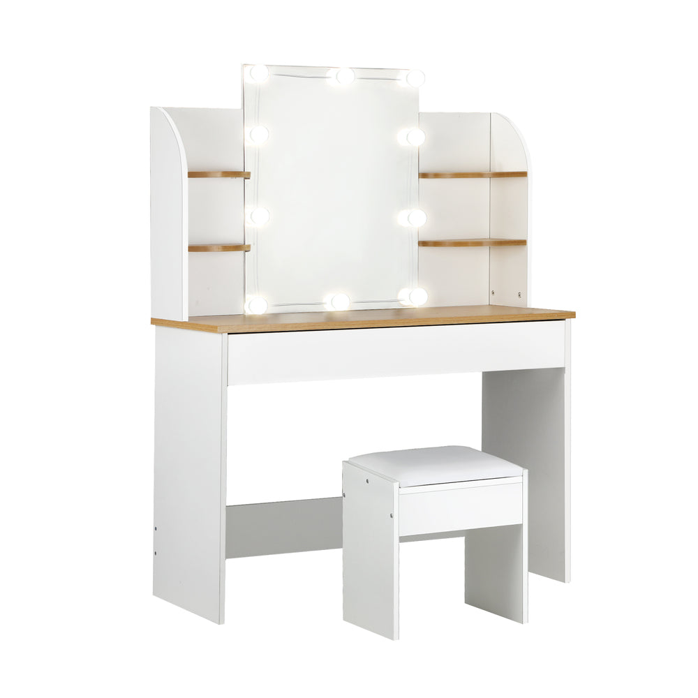 Oikiture Dressing Table Stool Set Makeup Mirror Storage Drawer 10 LED Bulbs-Dressing Tables-PEROZ Accessories