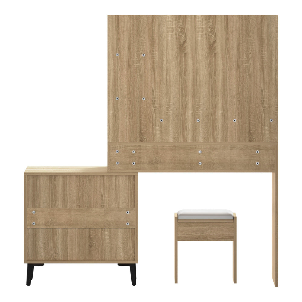 Oikiture Dressing Table Stool Set 10 LED Bulbs Natural-Dressing Table-PEROZ Accessories