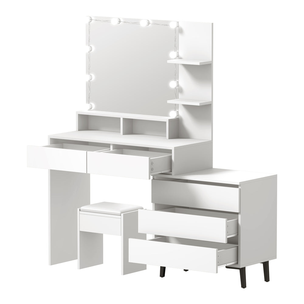 Oikiture Dressing Table Stool Set 10 LED Bulbs White-Dressing Table-PEROZ Accessories