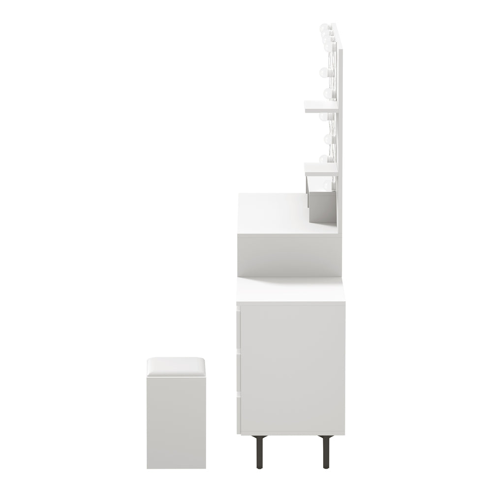 Oikiture Dressing Table Stool Set 10 LED Bulbs White-Dressing Table-PEROZ Accessories