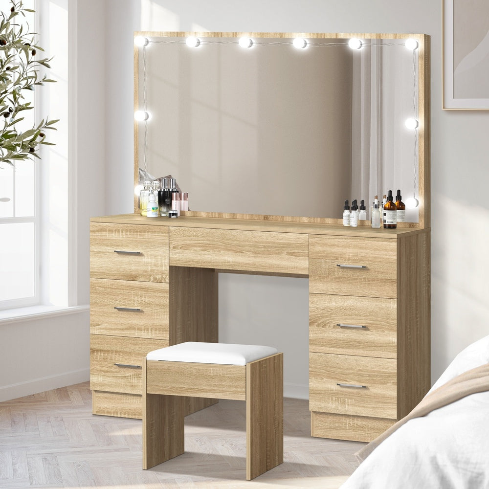 Oikiture Dressing Table Large LED Mirror Natural-Dressing Table-PEROZ Accessories