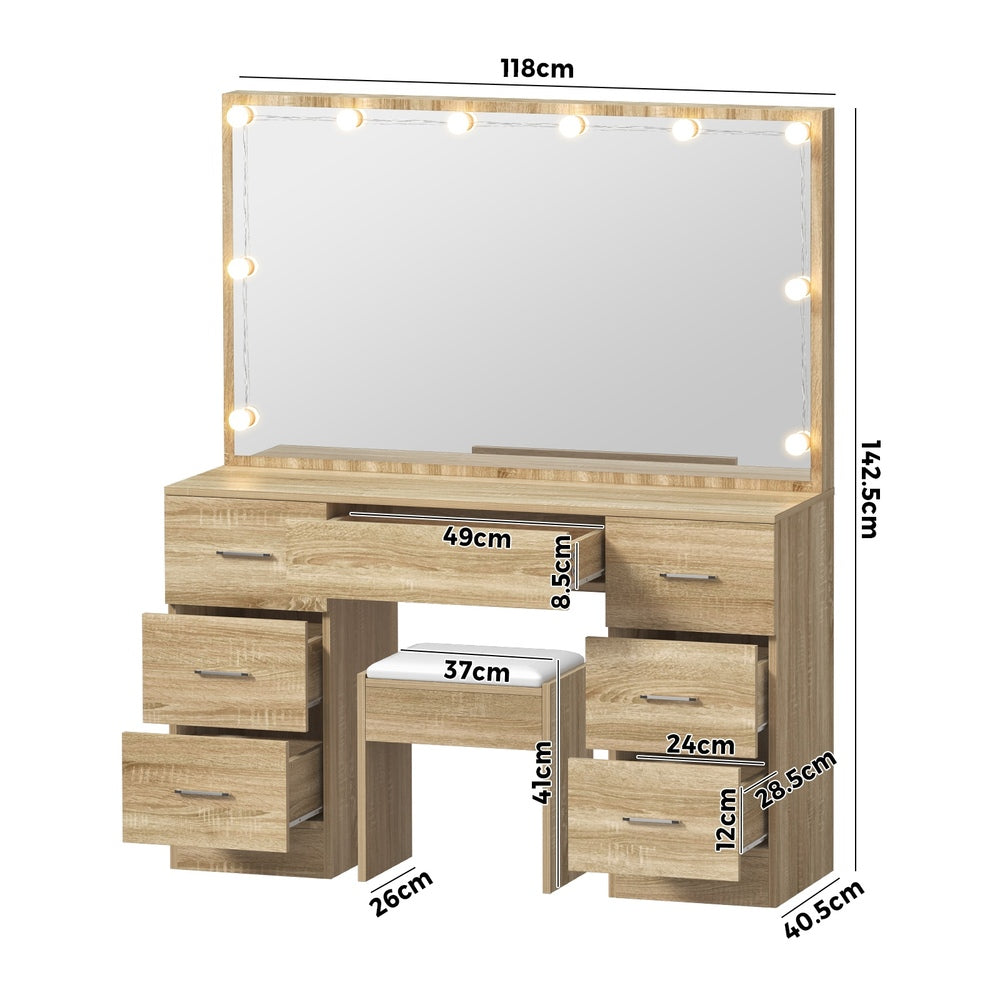 Oikiture Dressing Table Large LED Mirror Natural-Dressing Table-PEROZ Accessories
