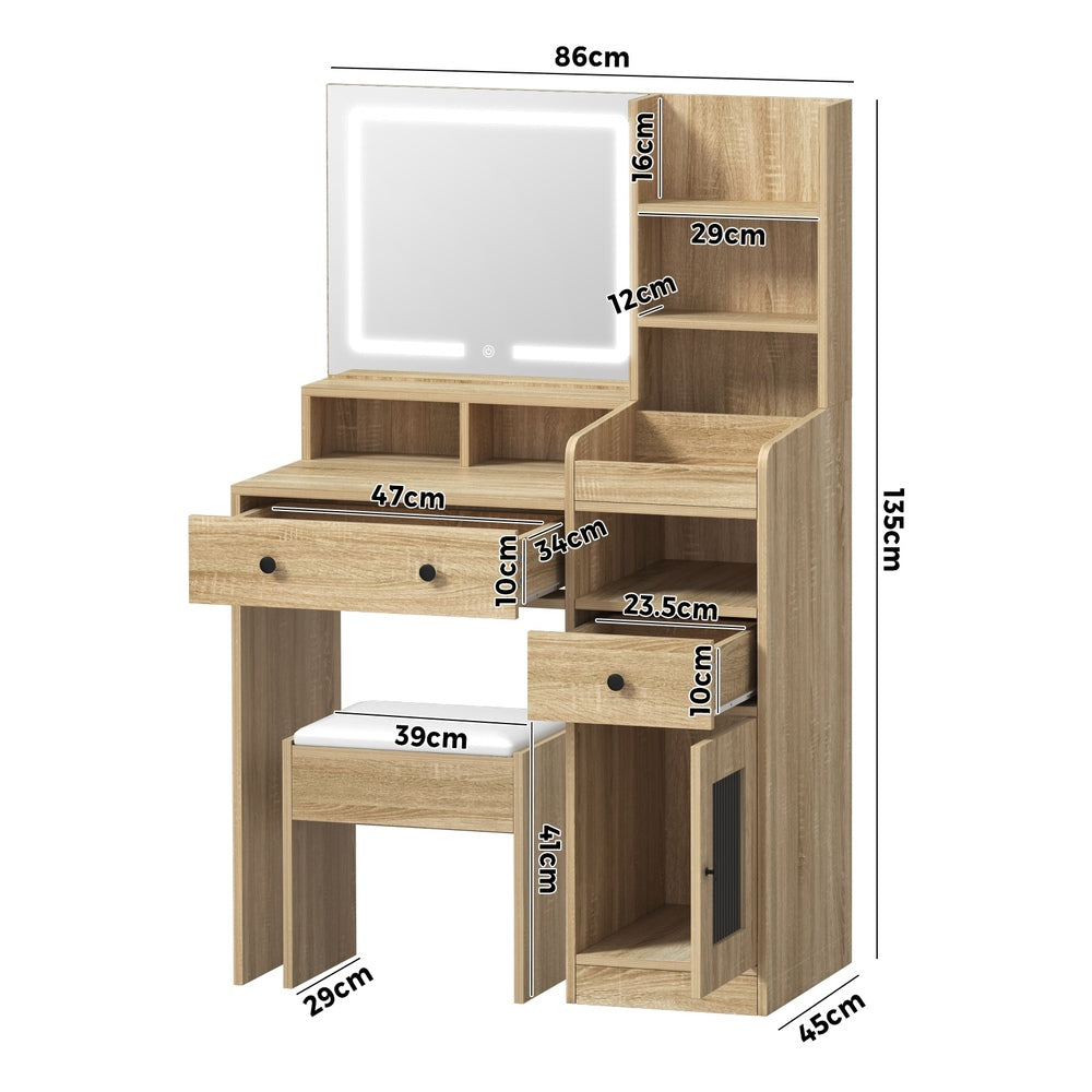 Oikiture Dressing Table Stool Set LED Light Natural-Dressing Table-PEROZ Accessories