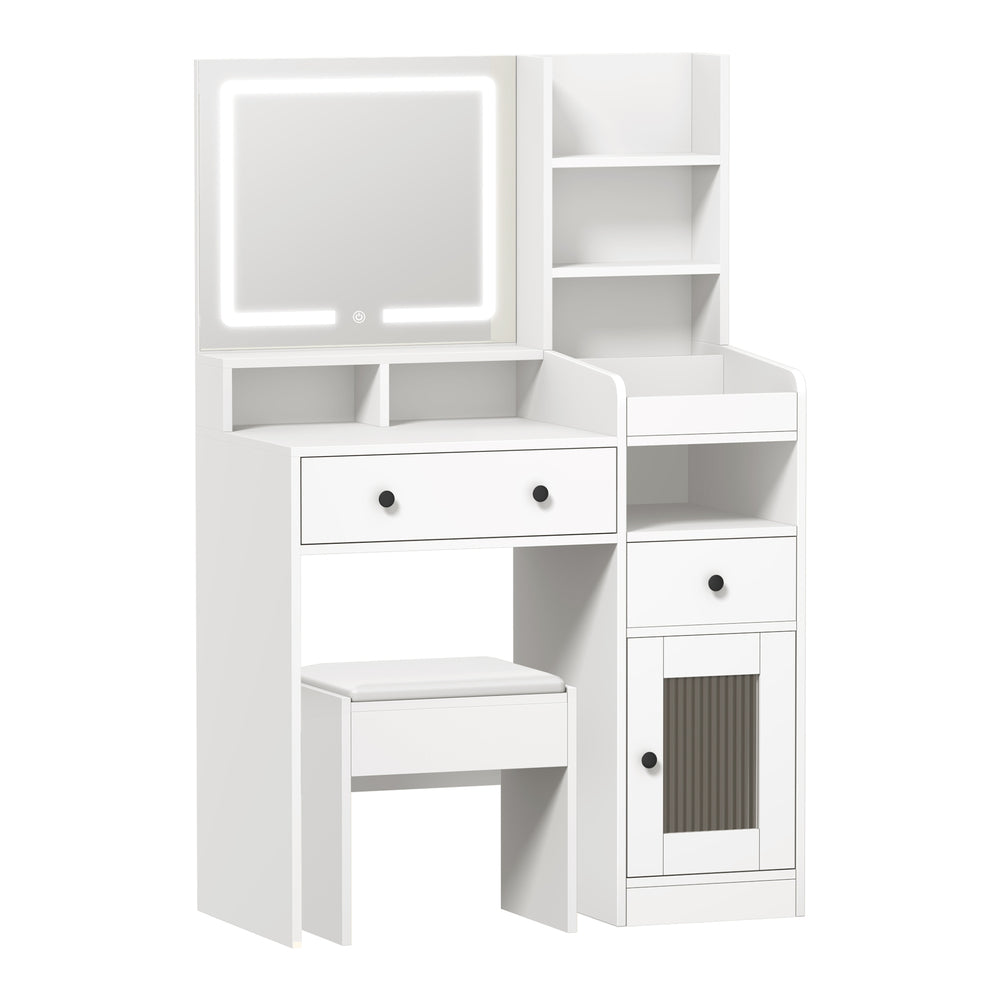 Oikiture Dressing Table Stool Set LED Light White-Dressing Table-PEROZ Accessories