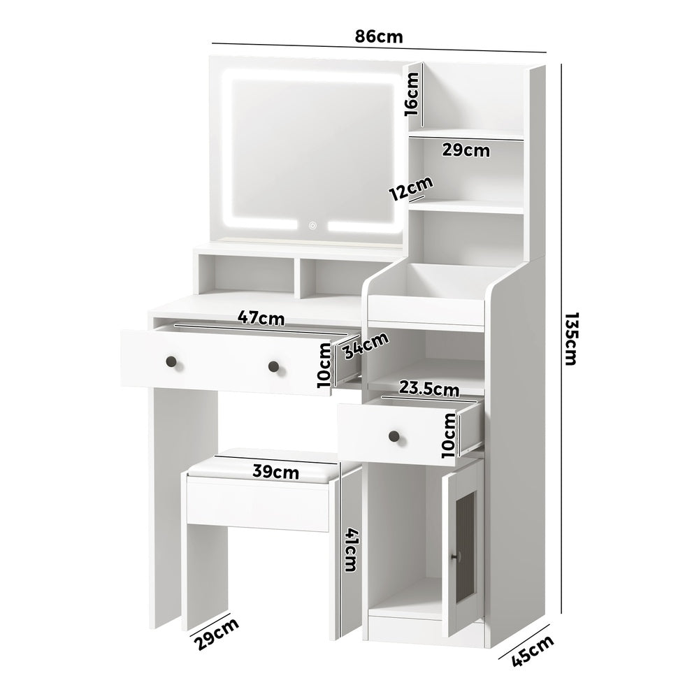 Oikiture Dressing Table Stool Set LED Light White-Dressing Table-PEROZ Accessories