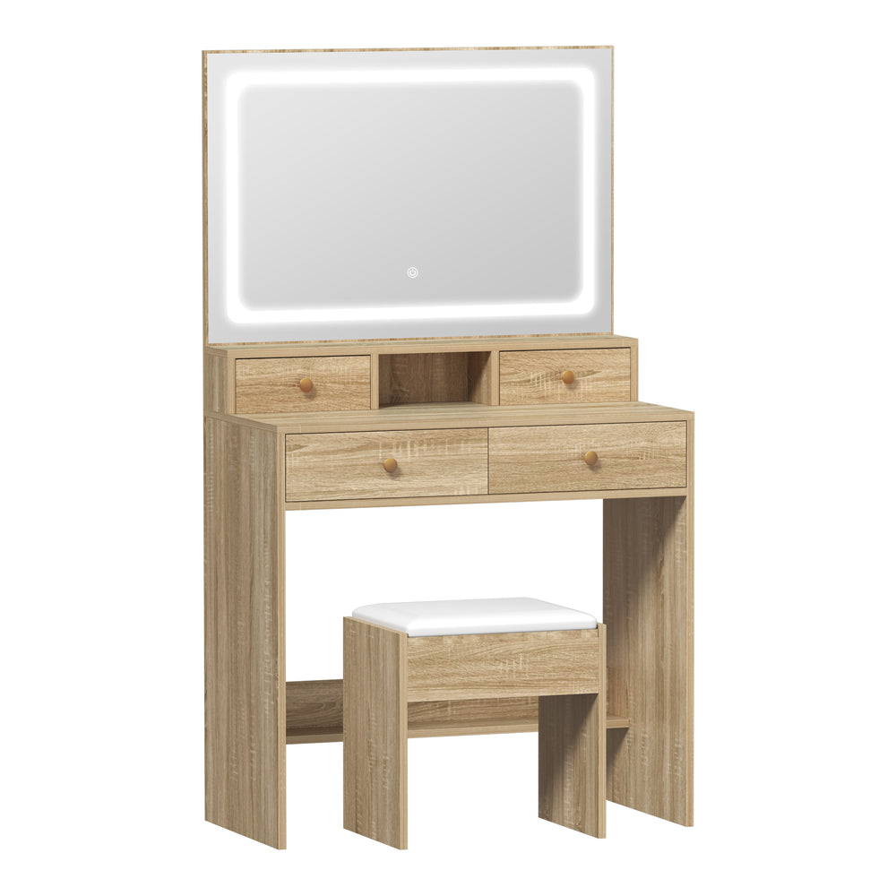 Oikiture Dressing Table Stool Set LED Mirror Natural-Dressing Table-PEROZ Accessories