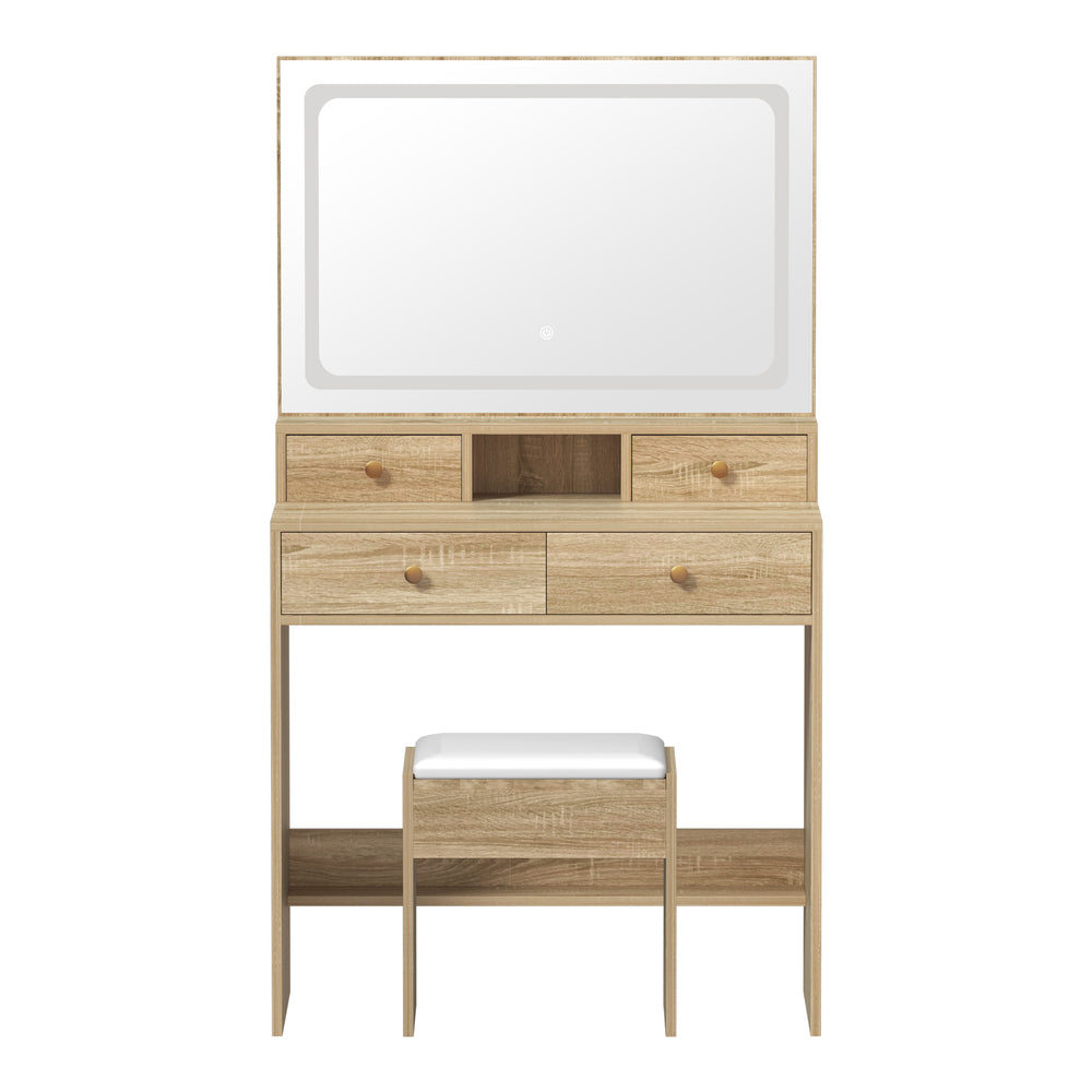 Oikiture Dressing Table Stool Set LED Mirror Natural-Dressing Table-PEROZ Accessories