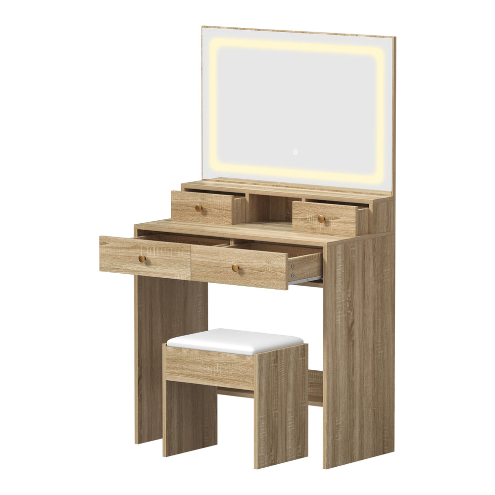 Oikiture Dressing Table Stool Set LED Mirror Natural-Dressing Table-PEROZ Accessories