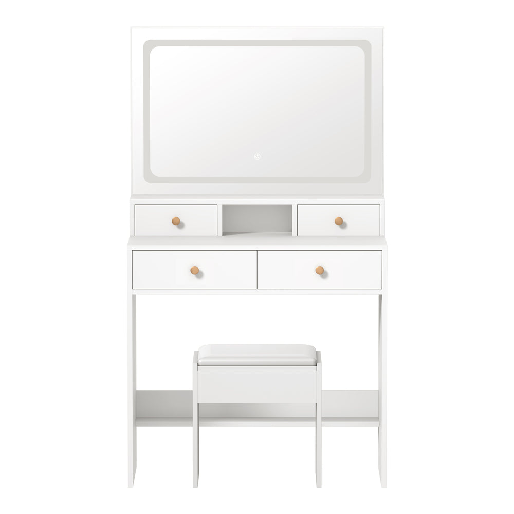 Oikiture Dressing Table Stool Set LED Mirror White-Dressing Table-PEROZ Accessories