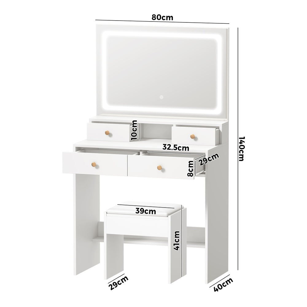 Oikiture Dressing Table Stool Set LED Mirror White-Dressing Table-PEROZ Accessories