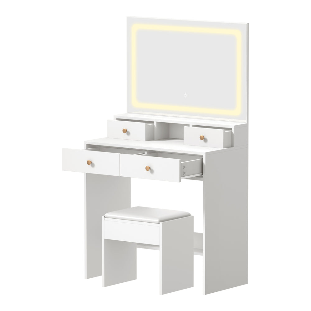 Oikiture Dressing Table Stool Set LED Mirror White-Dressing Table-PEROZ Accessories