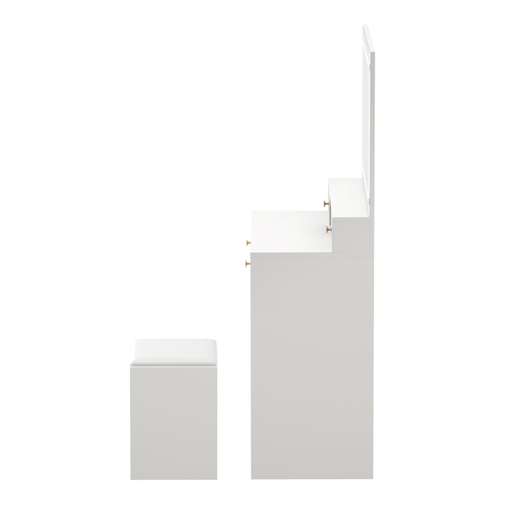 Oikiture Dressing Table Stool Set LED Mirror White-Dressing Table-PEROZ Accessories