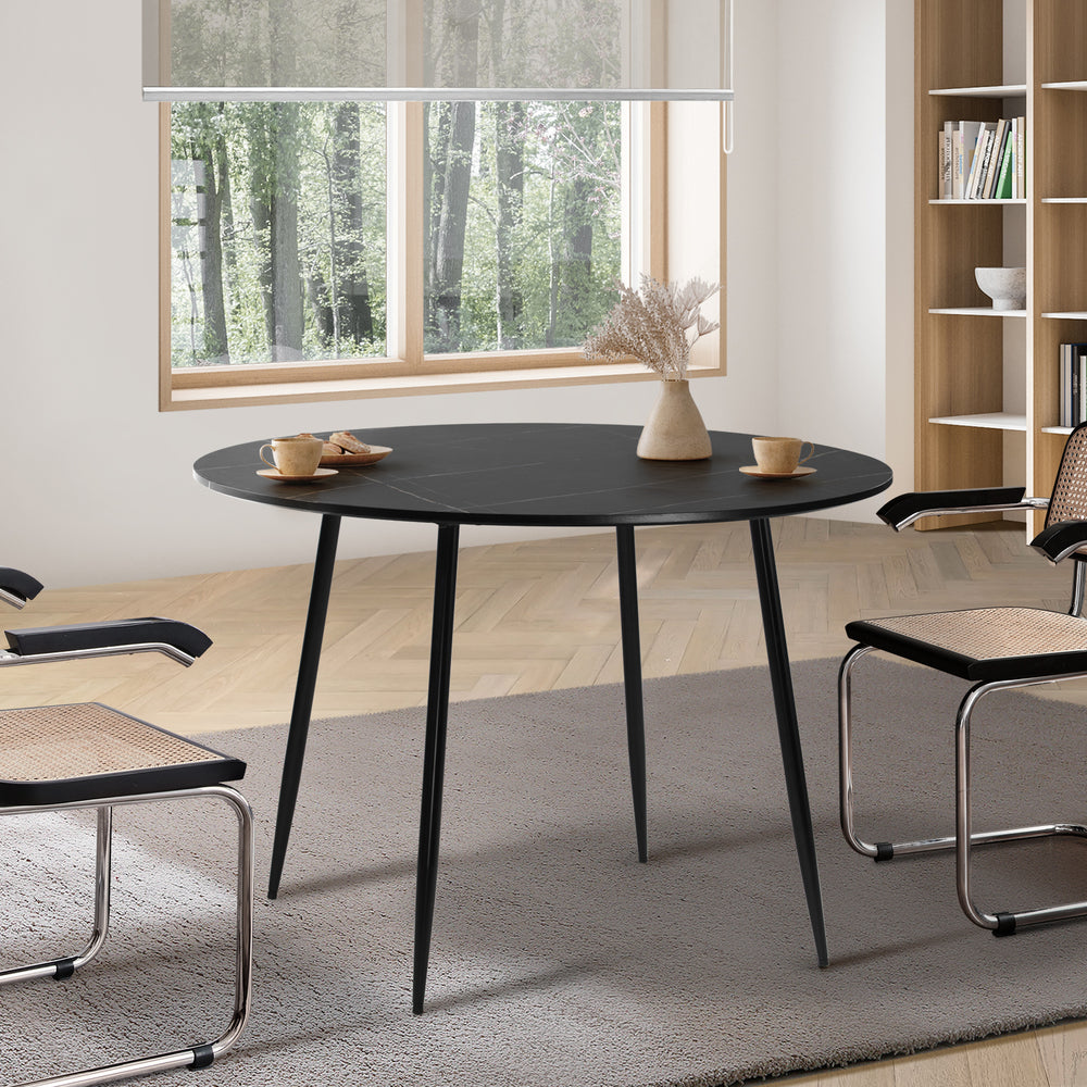 Oikiture 110cm Dining Table With Marble Effect Round Wooden Black-Dining Tables-PEROZ Accessories