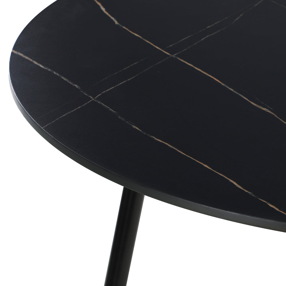 Oikiture 110cm Dining Table With Marble Effect Round Wooden Black-Dining Tables-PEROZ Accessories