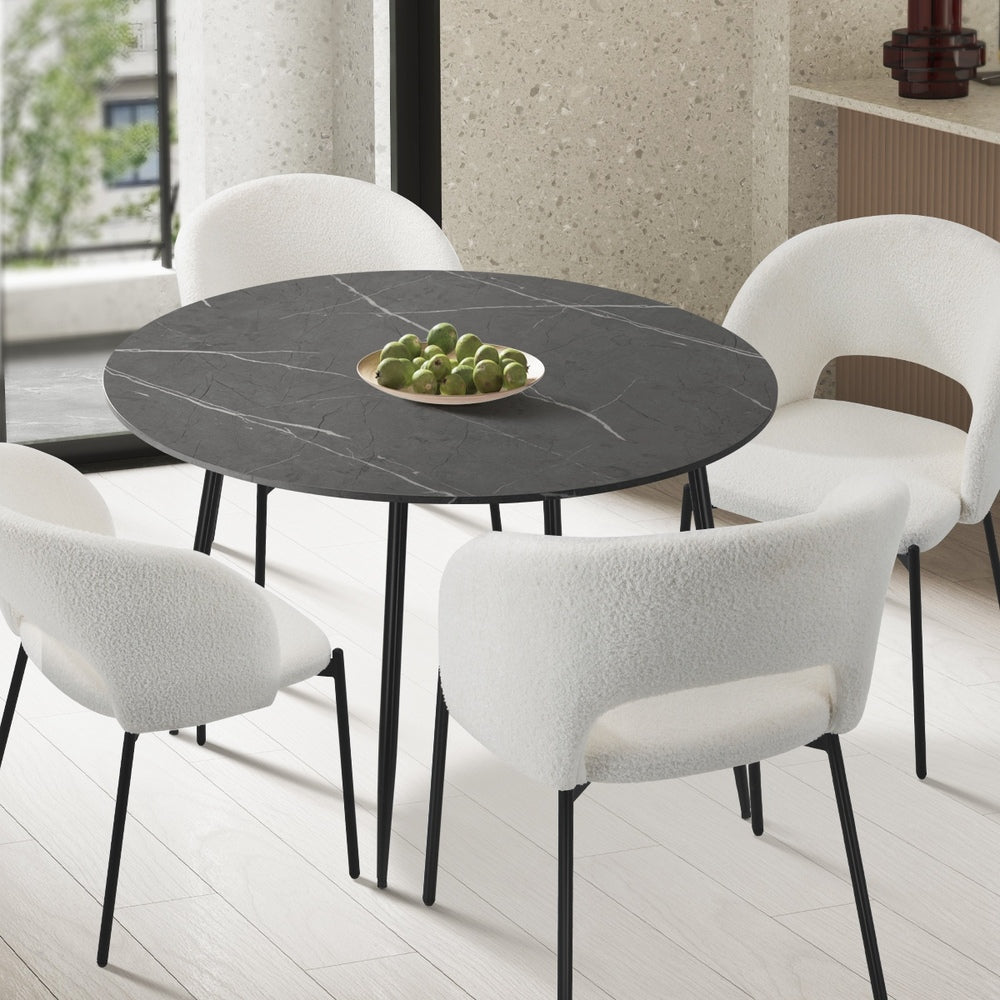 Oikiture 110cm Dining Table With Marble Effect Round Wooden Grey&Black-Dining Tables-PEROZ Accessories