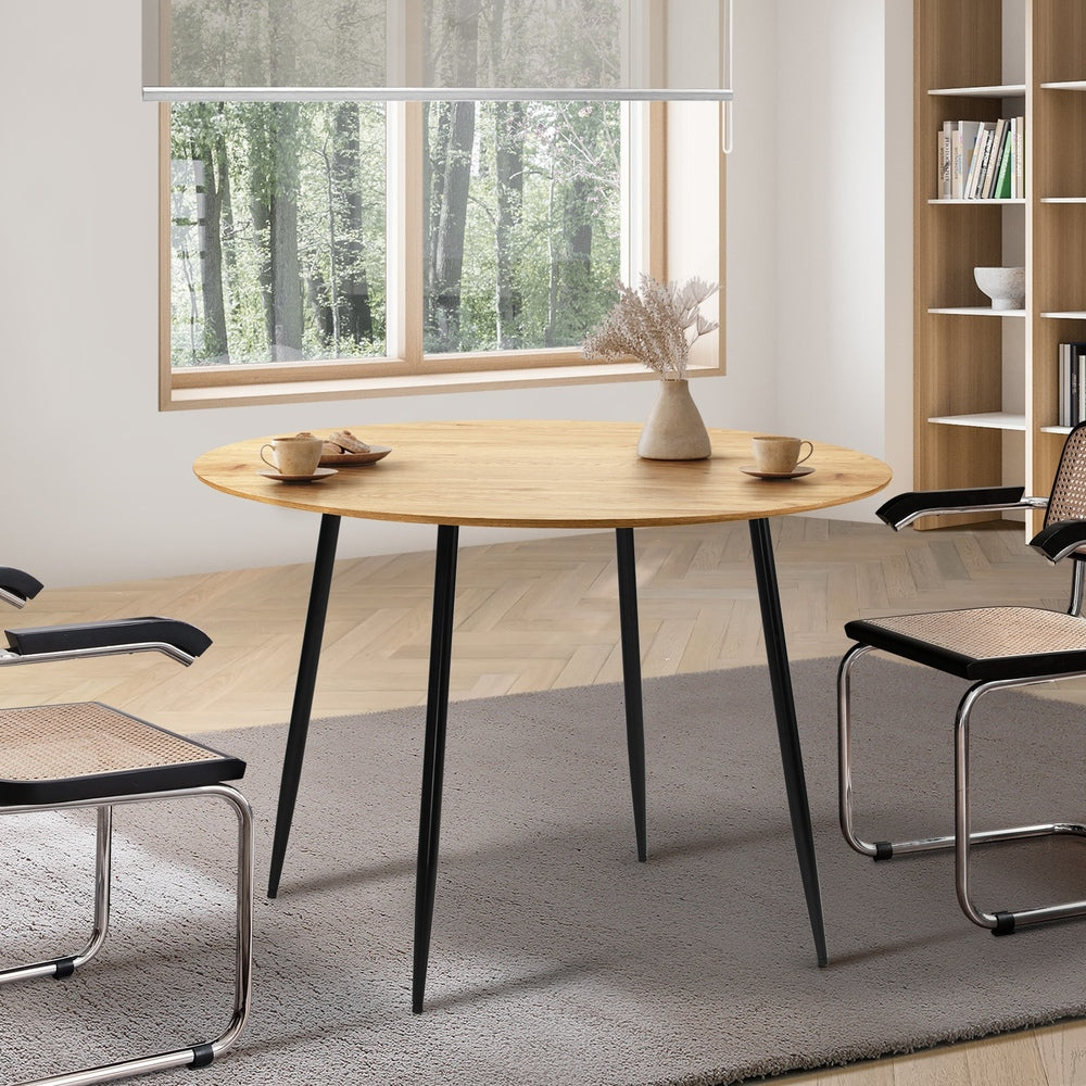 Oikiture 110cm Round Dining Table With Metal Legs Wooden Black-Dining Table-PEROZ Accessories