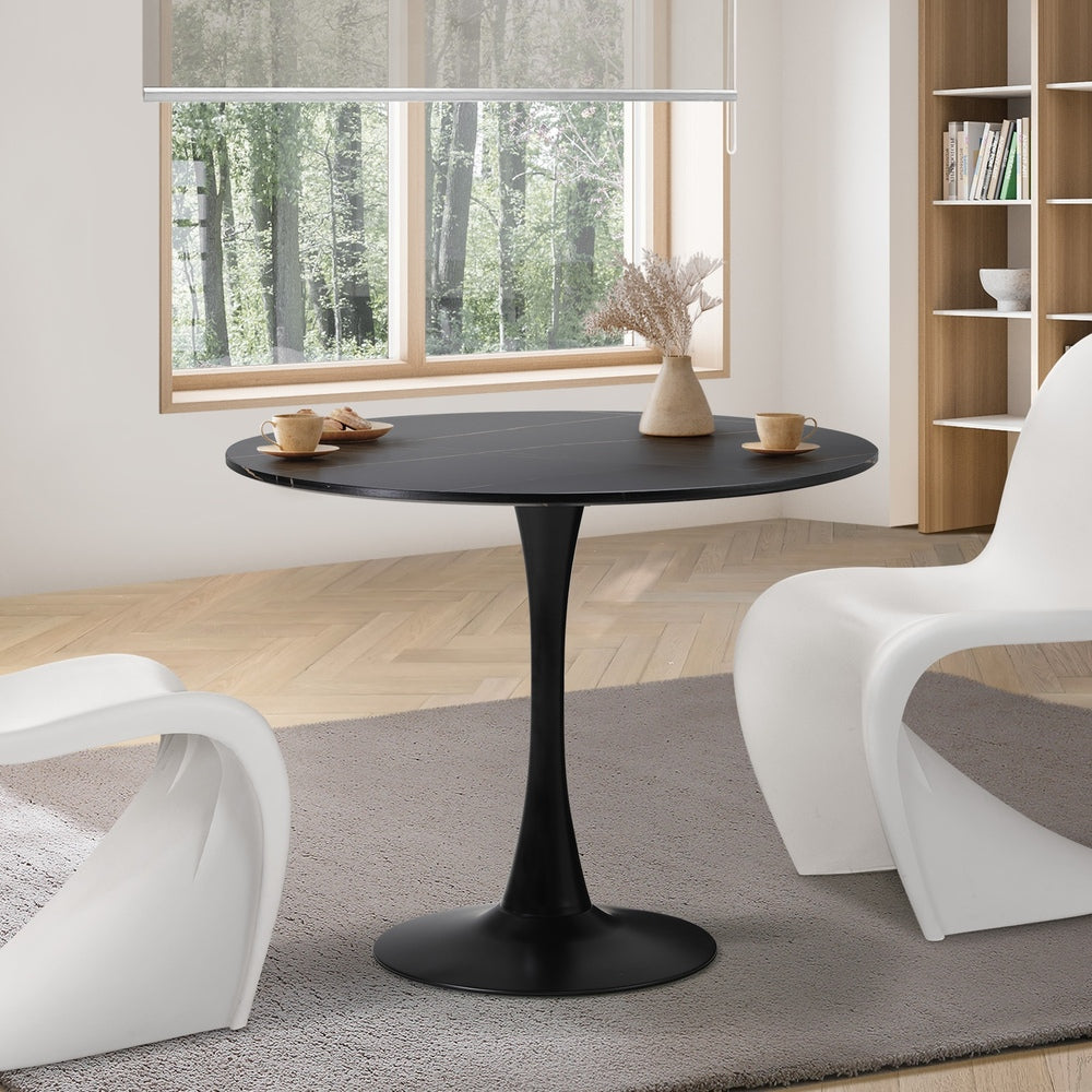 Oikiture 90cm Dining Table Tulip Shape Base Black-Dining Table-PEROZ Accessories