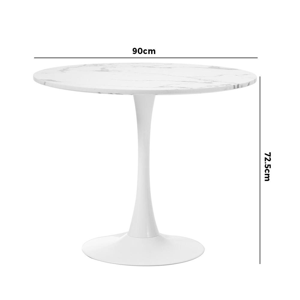 Oikiture 90cm Dining Table Kitchen Marble Tulip Round Metal Leg White-Dining Table-PEROZ Accessories