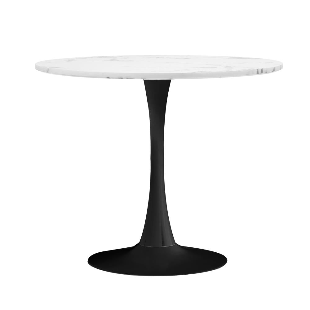 Oikiture 90cm Dining Table Kitchen Marble Tulip Round Metal Leg White&Black-Dining Table-PEROZ Accessories