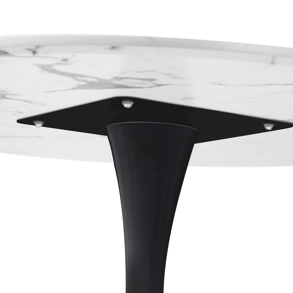 Oikiture 90cm Dining Table Kitchen Marble Tulip Round Metal Leg White&Black-Dining Table-PEROZ Accessories