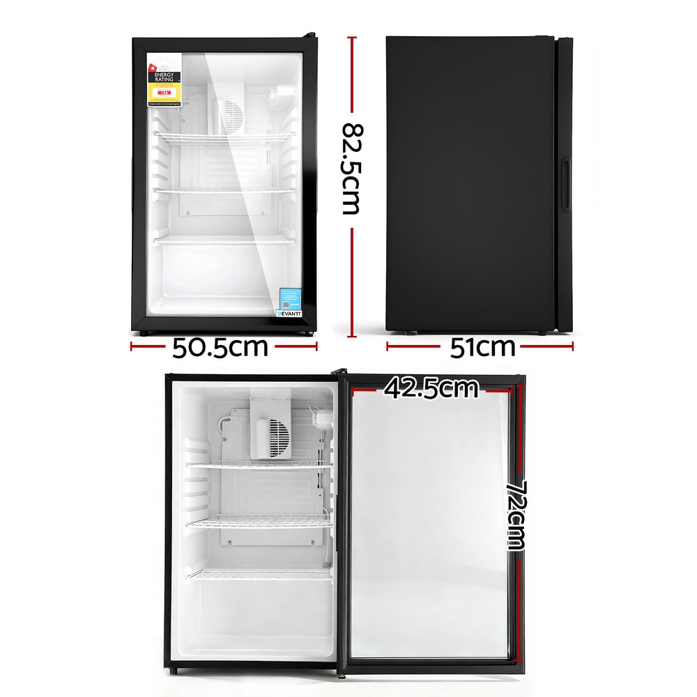 Devanti 105L Bar Fridge Glass Door Mini Fridge Countertop Cooler Black-Appliances > Fridges & Freezers > Fridges-PEROZ Accessories