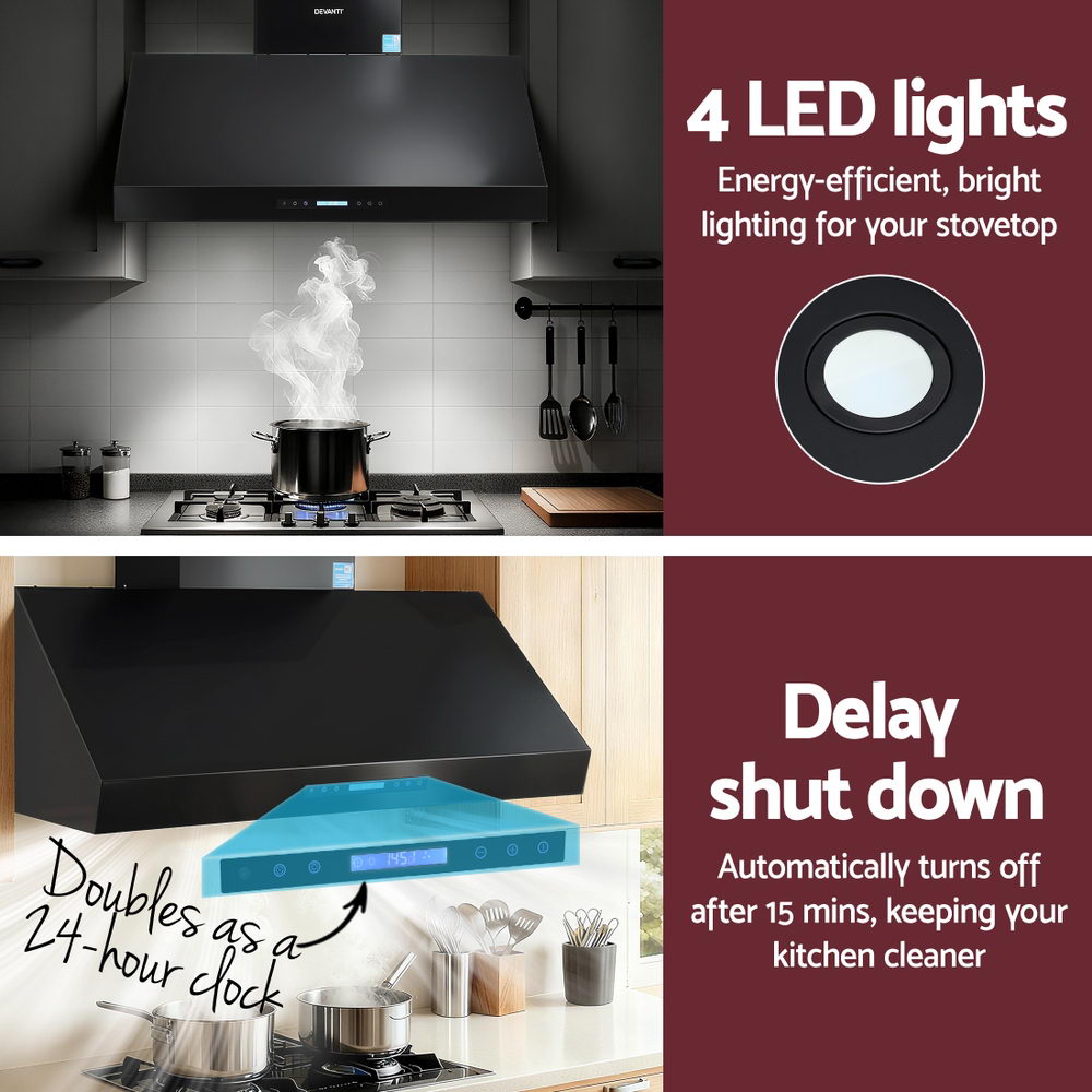 Devanti 1200mm Commercial BBQ Range Hood Dual Motor W/ Remote Control Black-Appliances > Kitchen Appliances > Cooking Ranges-PEROZ Accessories