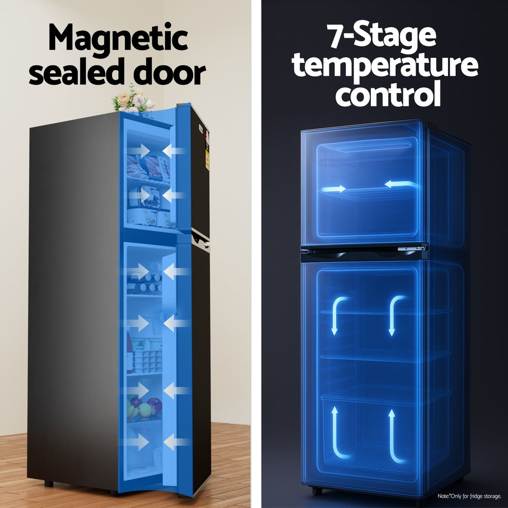 Devanti 122L Two Door Bar Fridge Mini Fridge with Freezer Black-Appliances > Fridges & Freezers > Fridges-PEROZ Accessories