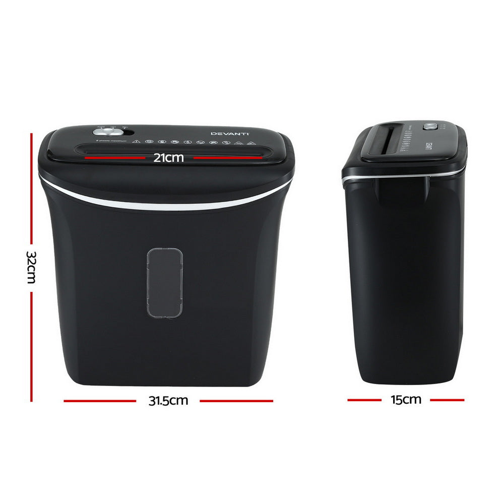 Devanti 12L Cross-Cut Shredder 8-Sheet Paper Home Office Credit Card-Electronics > Printers > Printers & Accessories-PEROZ Accessories