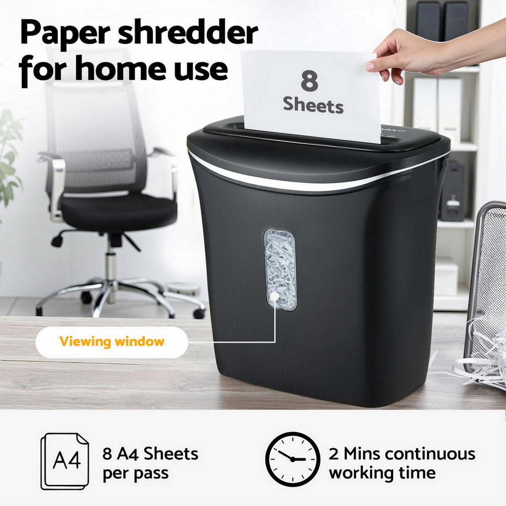 Devanti 12L Cross-Cut Shredder 8-Sheet Paper Home Office Credit Card-Electronics > Printers > Printers & Accessories-PEROZ Accessories