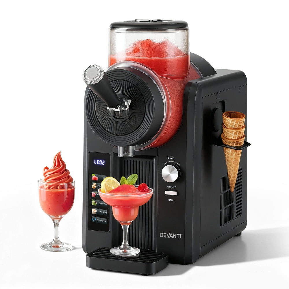Devanti 2L Slushie Machine Ice Cream Maker Frozen Smoothies Milkshakes Black-Appliances > Kitchen Appliances > Ice Makers-PEROZ Accessories