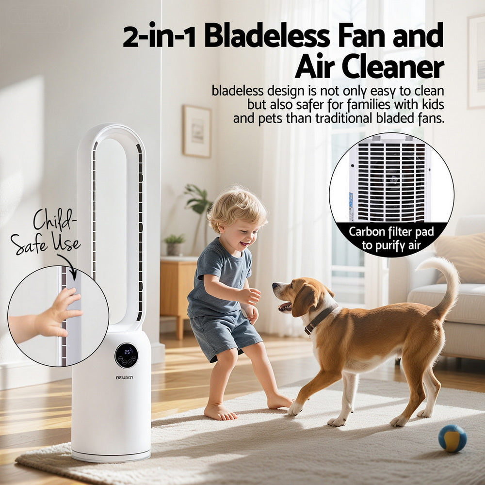 Devanti 2in1 Bladeless Fan Air Purification W/ Remote 88cm-Appliances > Fans > Portable Fans-PEROZ Accessories