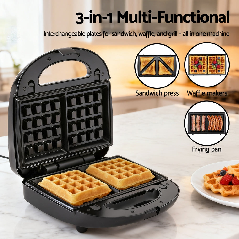 Devanti 3-in-1 Sandwich Press Waffle Maker Panini Press Grill 850W-Appliances > Kitchen Appliances > Toasters & Grills-PEROZ Accessories