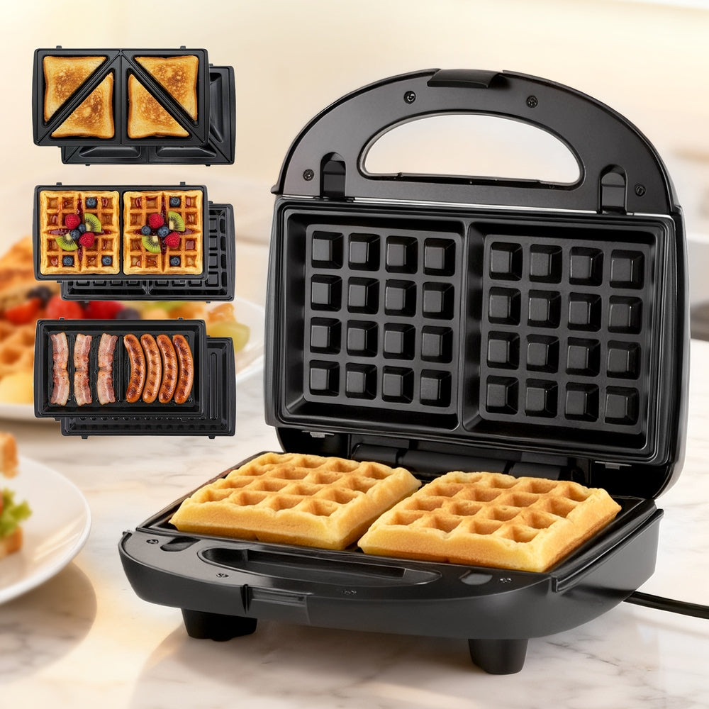 Devanti 3-in-1 Sandwich Press Waffle Maker Panini Press Grill 850W-Appliances > Kitchen Appliances > Toasters & Grills-PEROZ Accessories