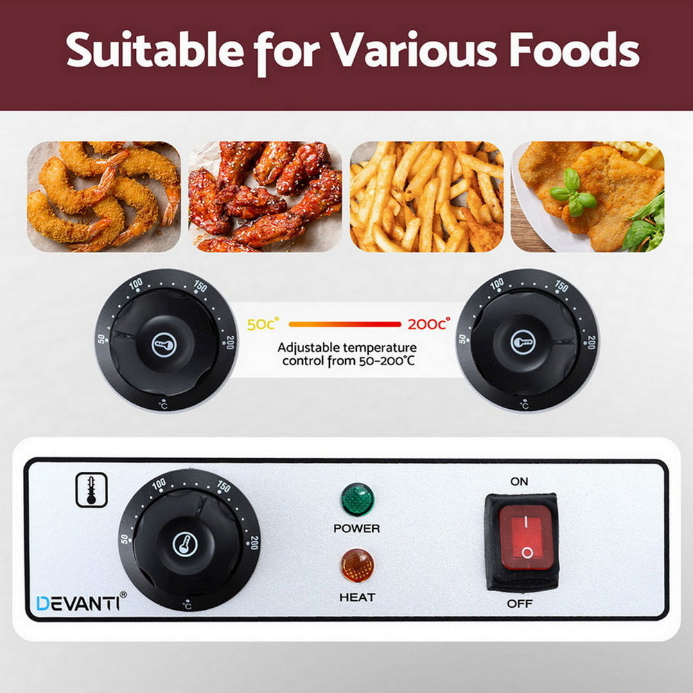 Devanti 3000W Electric Deep Fryer 10L Stainless Steel Fryer w/ Basket & Lid-Appliances > Kitchen Appliances > Deep Fryers-PEROZ Accessories