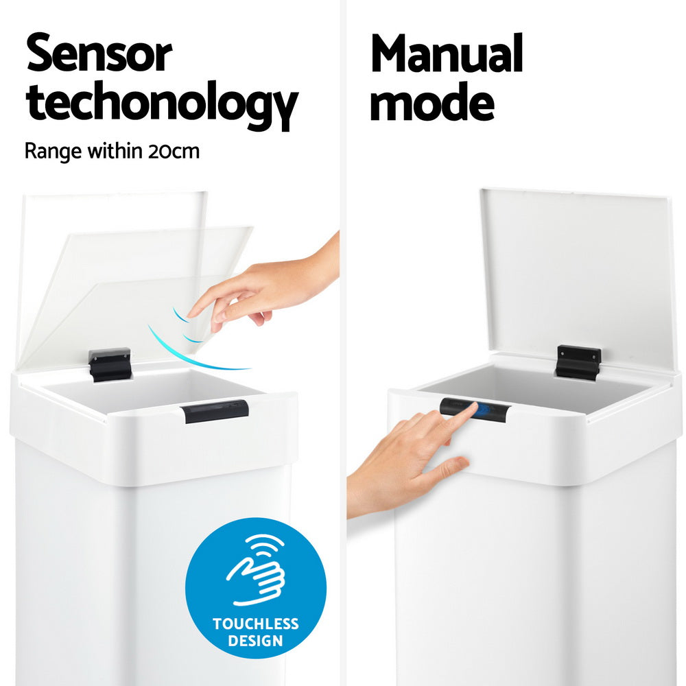 Devanti 50L Sensor Bin Motion Rubbish Bins Kitchen Automatic Trash Can White-Home & Garden > Kitchen Bins > Automatic Bins-PEROZ Accessories