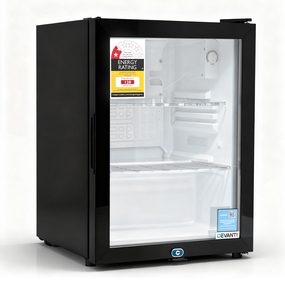 Devanti 56L Bar Fridge Glass Door Mini Fridge Countertop Cooler Black-Appliances > Fridges & Freezers > Freezers-PEROZ Accessories