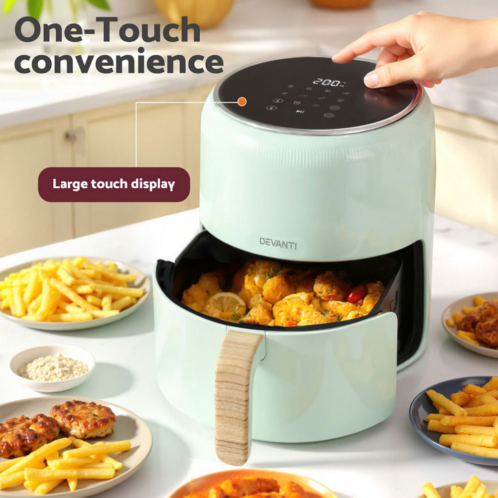 Devanti 5L Air Fryer Touch Control 1700W Green-Appliances > Kitchen Appliances > Air Fryers-PEROZ Accessories