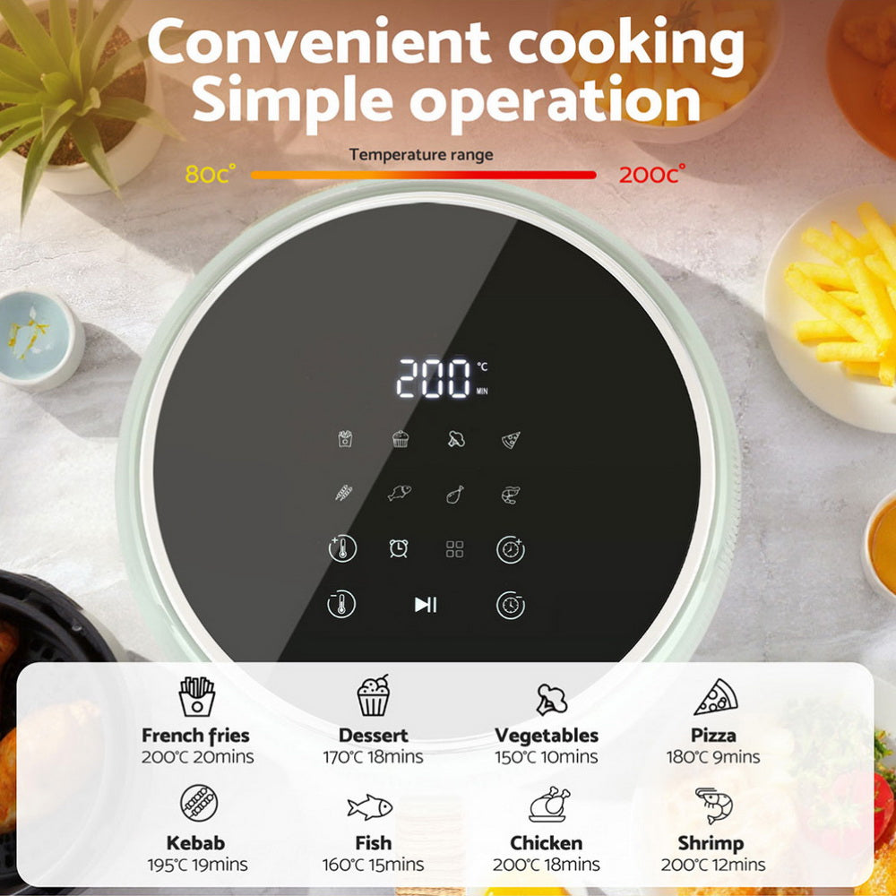 Devanti 5L Air Fryer Touch Control 1700W Green-Appliances > Kitchen Appliances > Air Fryers-PEROZ Accessories