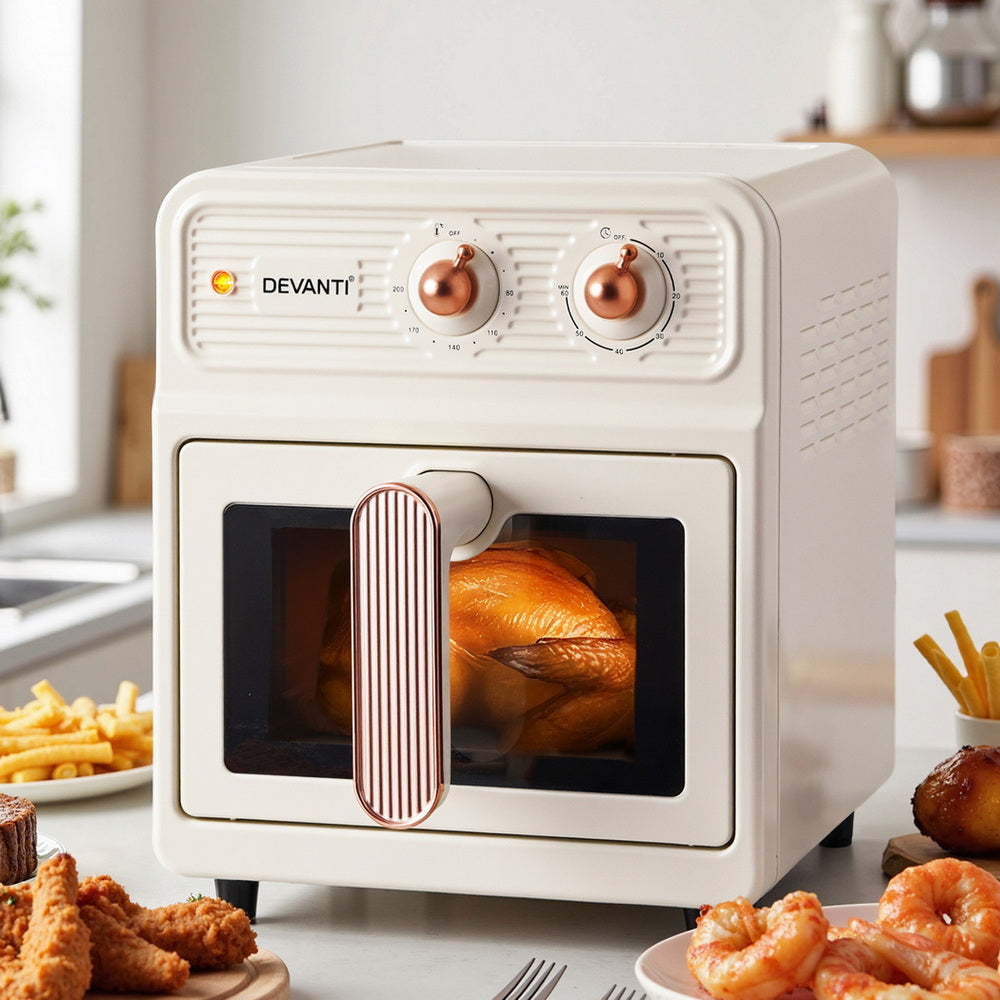 Devanti 6L Air Fryer Knob Control 1700W Cream-Appliances > Kitchen Appliances > Air Fryers-PEROZ Accessories