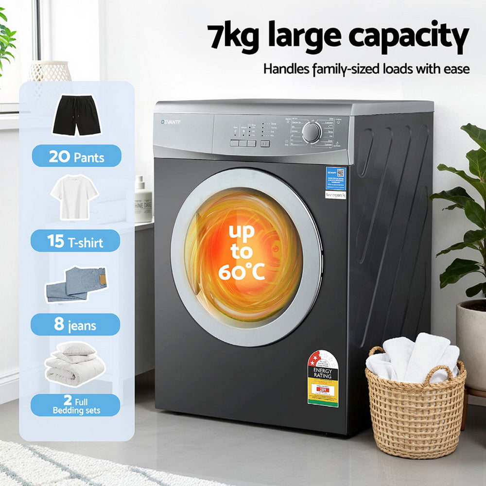 Devanti 7kg Tumble Dryer Vented 15 Auto Programs - Grey-Appliances > Washers, Dryers & Irons > Dryers-PEROZ Accessories