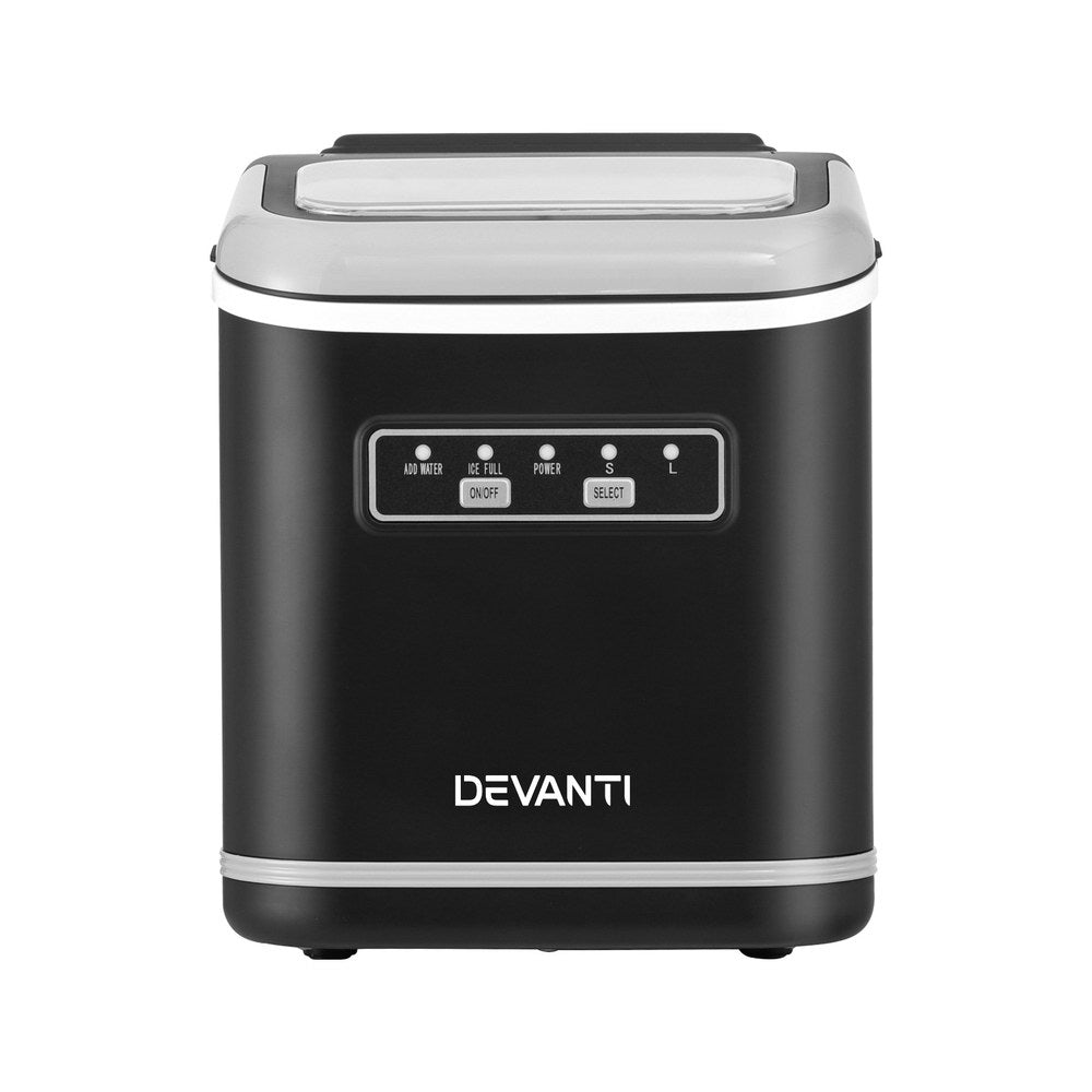 Devanti Ice Maker Machine Portable 12kg Countertop w/Self Cleaning 1.3L Black-Appliances > Kitchen Appliances > Ice Makers-PEROZ Accessories