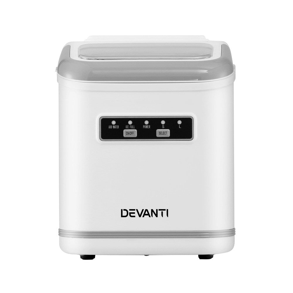 Devanti Ice Maker Machine Portable 12kg Countertop w/Self Cleaning 1.3L White-Appliances > Kitchen Appliances > Ice Makers-PEROZ Accessories
