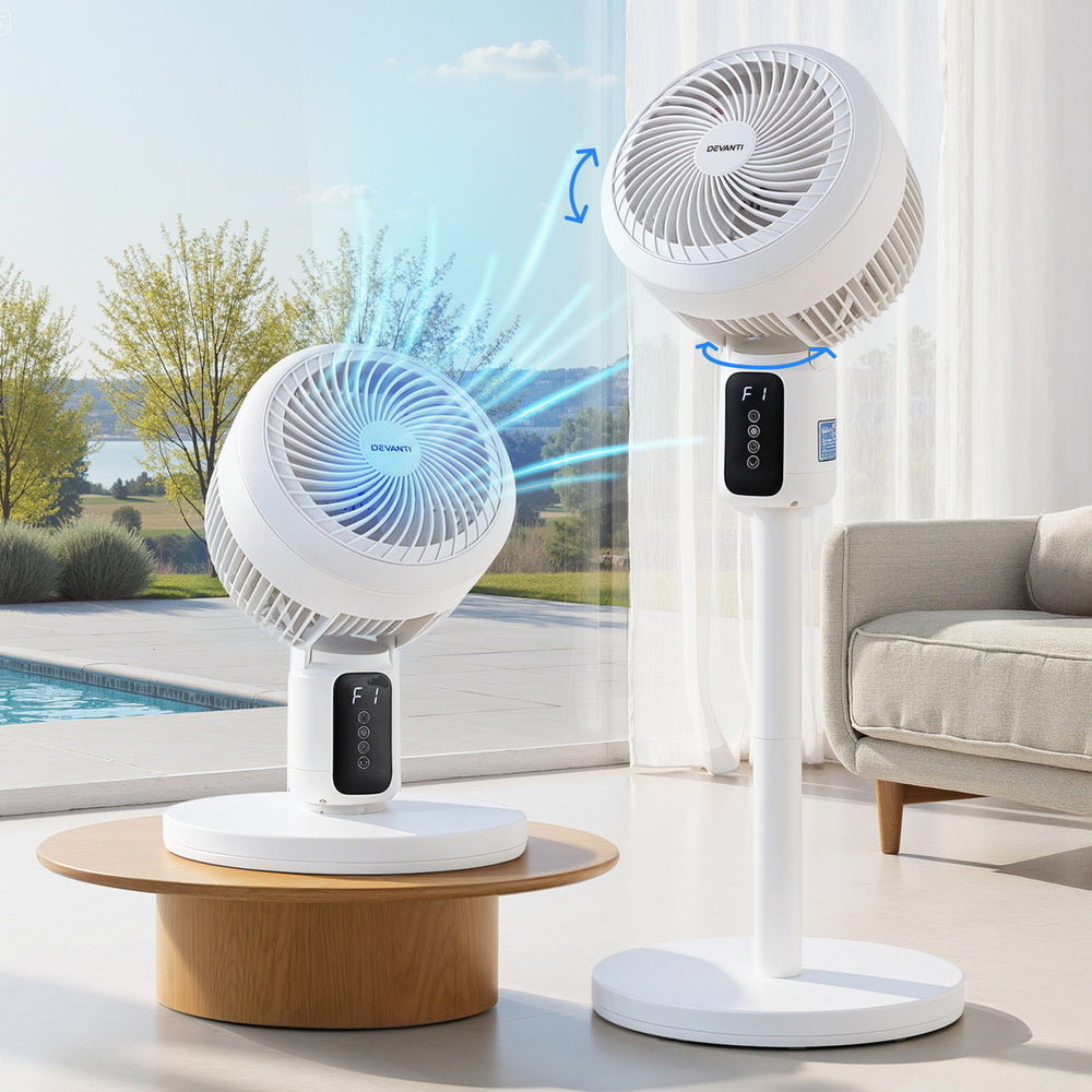 Devanti Pedestal Fan W/ Remote 3 Speed 12H Timer Height Adjustable Cooling Fan-Appliances > Fans > Portable Fans-PEROZ Accessories