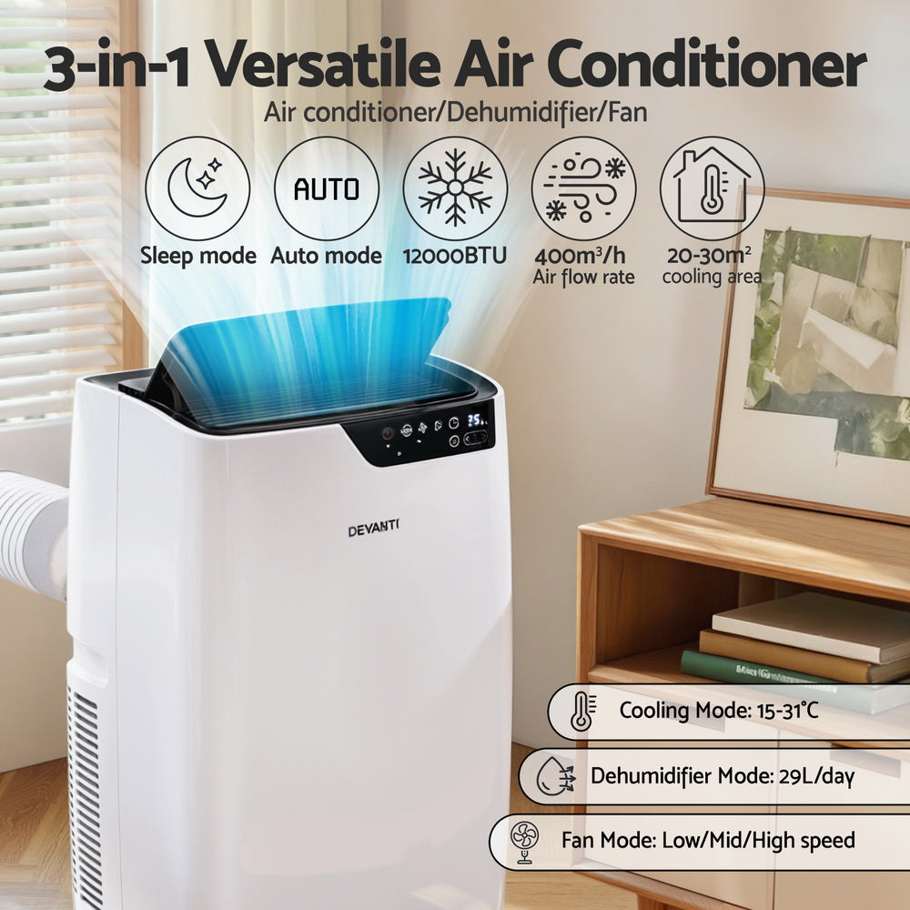 Devanti Portable Air Conditioner Dehumidifier Fan 12000BTU-Appliances > Air Conditioners > Portable Air Conditioners-PEROZ Accessories