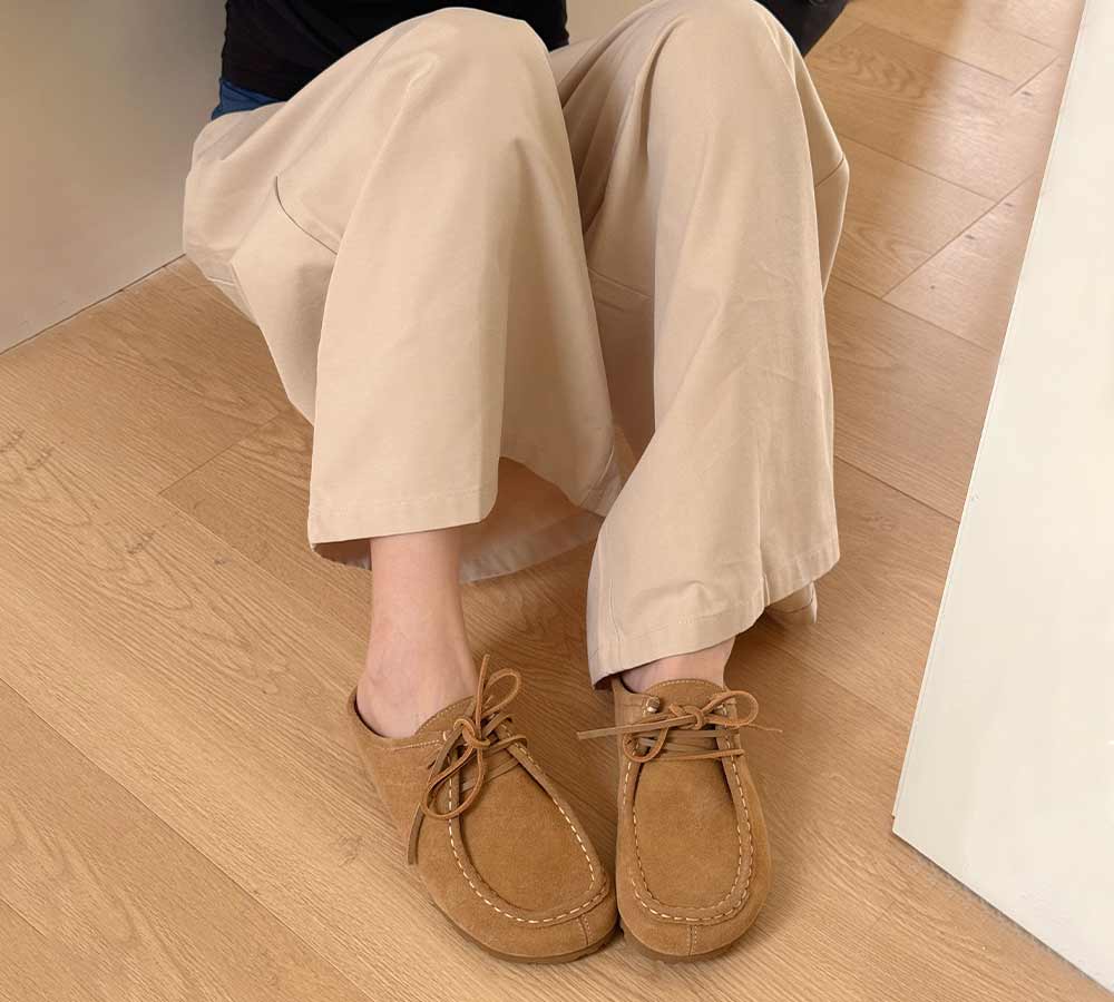 EVERAU Unisex Suede Lace Up Slip On Casual Mules Yancy